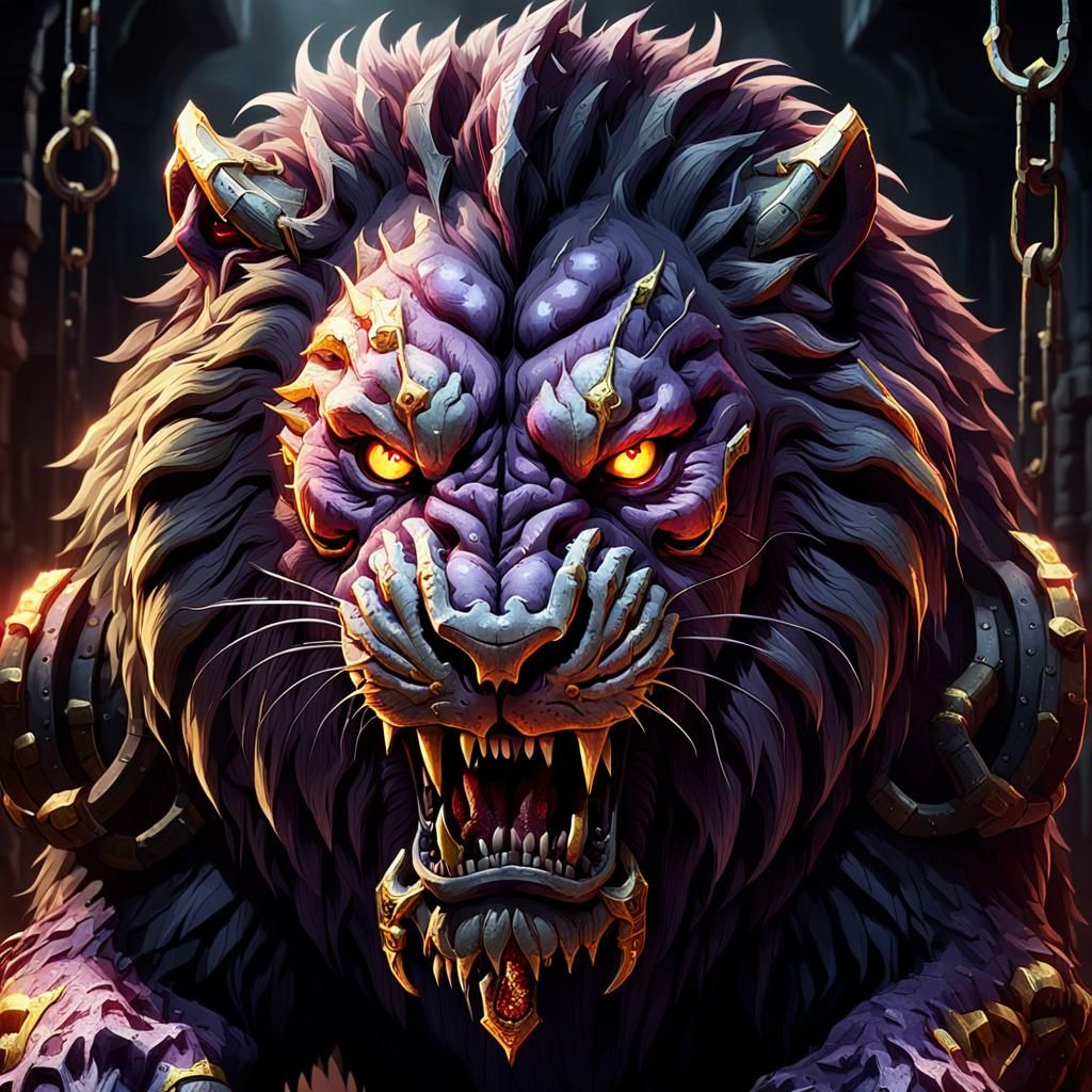 Shackled Lion Beast in Dark Dungeon