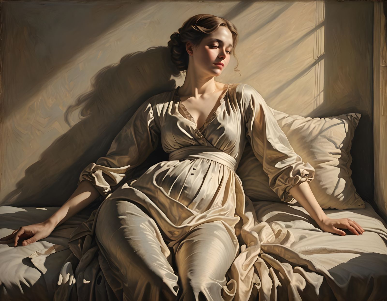 Woman Contemplation in Classical European Style