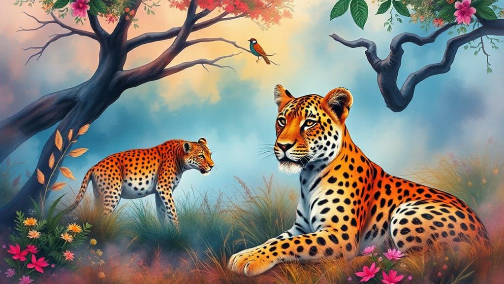 Vibrant Savannah Animal Portrait in Watercolor Style