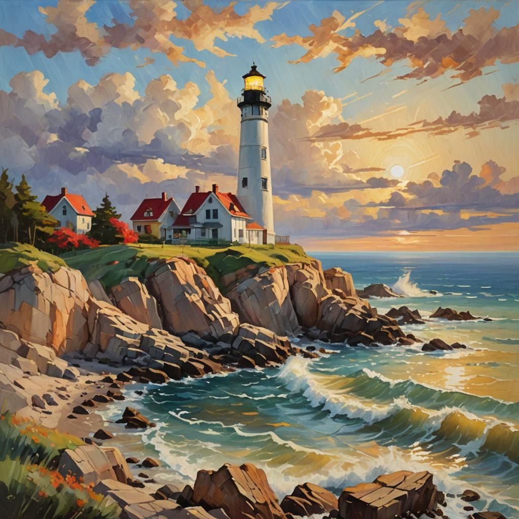 Lighthouse in Warm Impressionist Style
