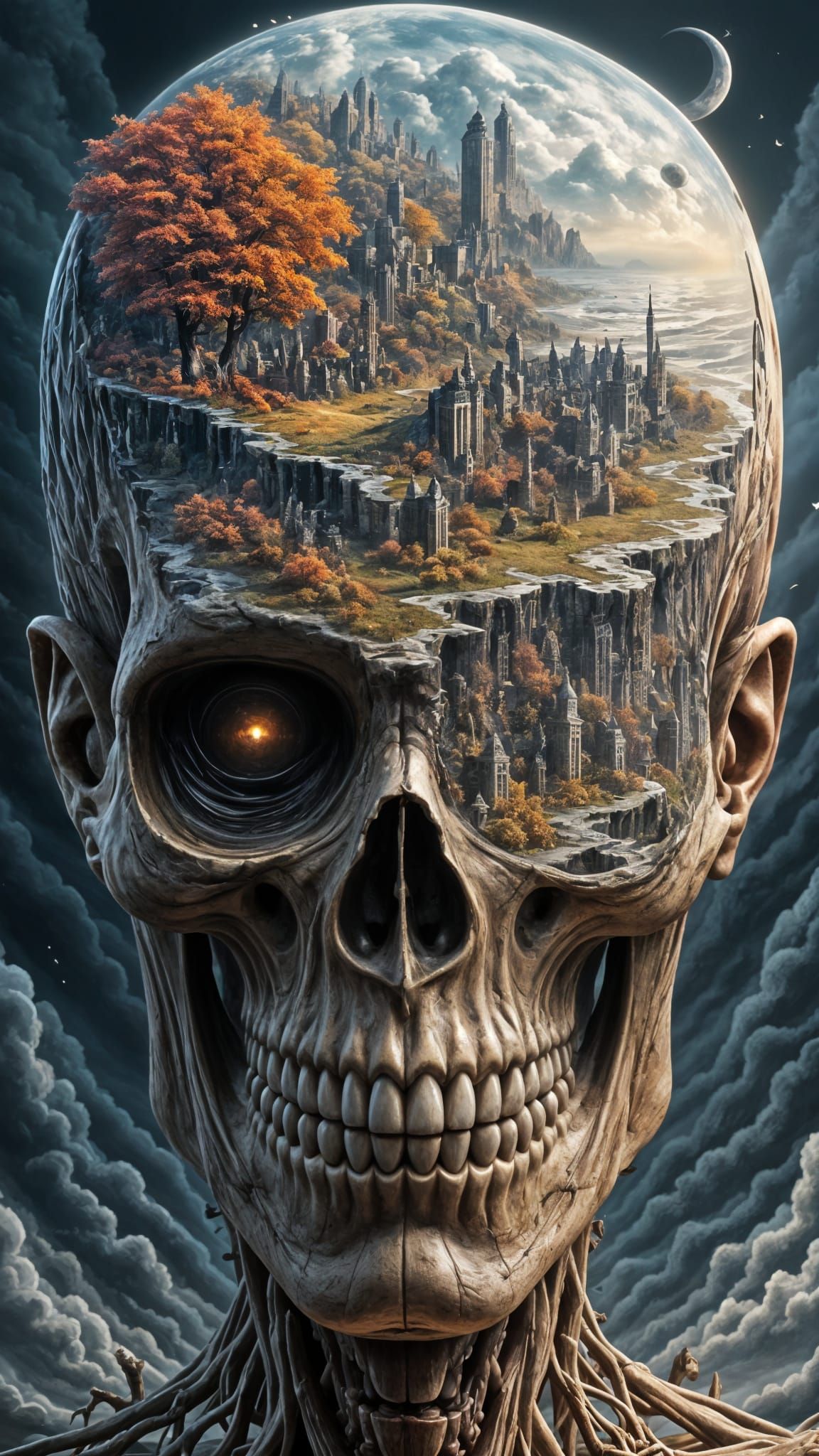 Surreal Skull Reveals Shifting Seasons