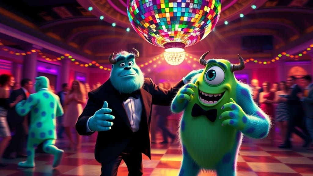 Mike and Sulley Dancing at Monsters University Prom