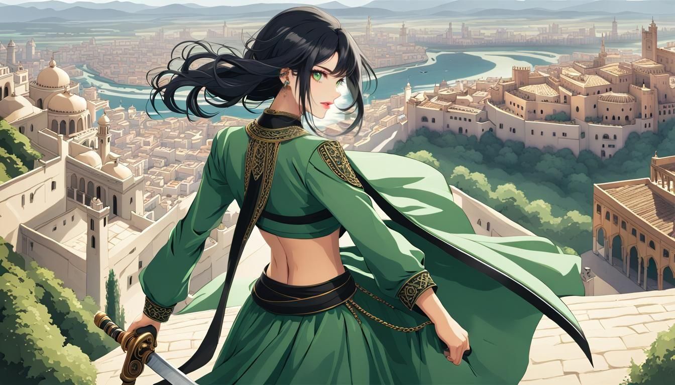 Anime Woman Warrior in Andalusian Attire