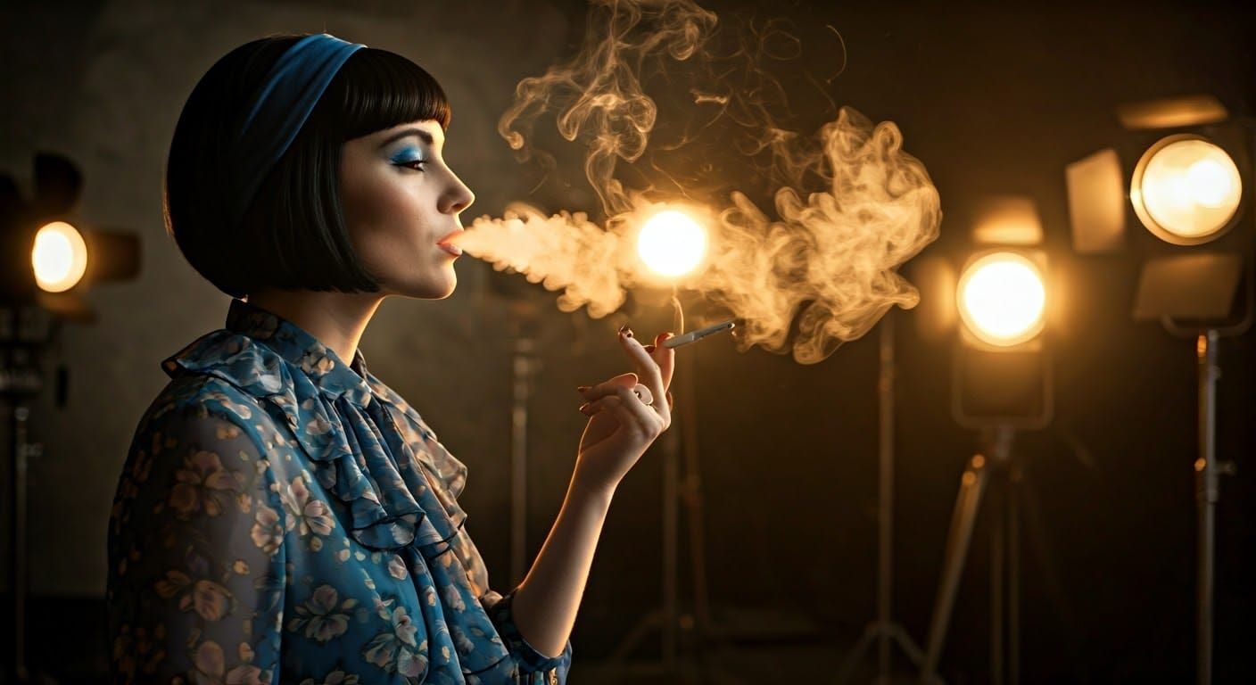 Vintage Actress in Film Studio, Cinematic Portrait