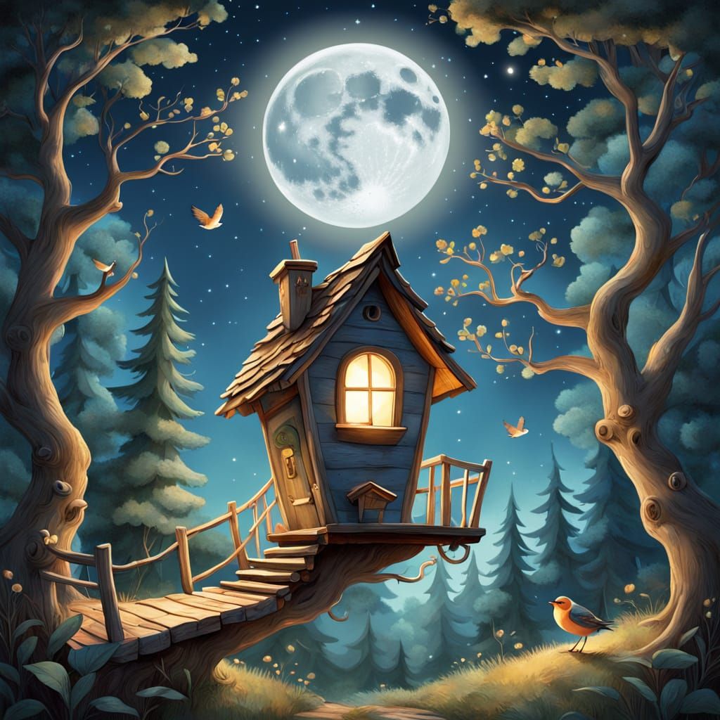 Dreamlike Birdhouse Scene in Watercolor Style