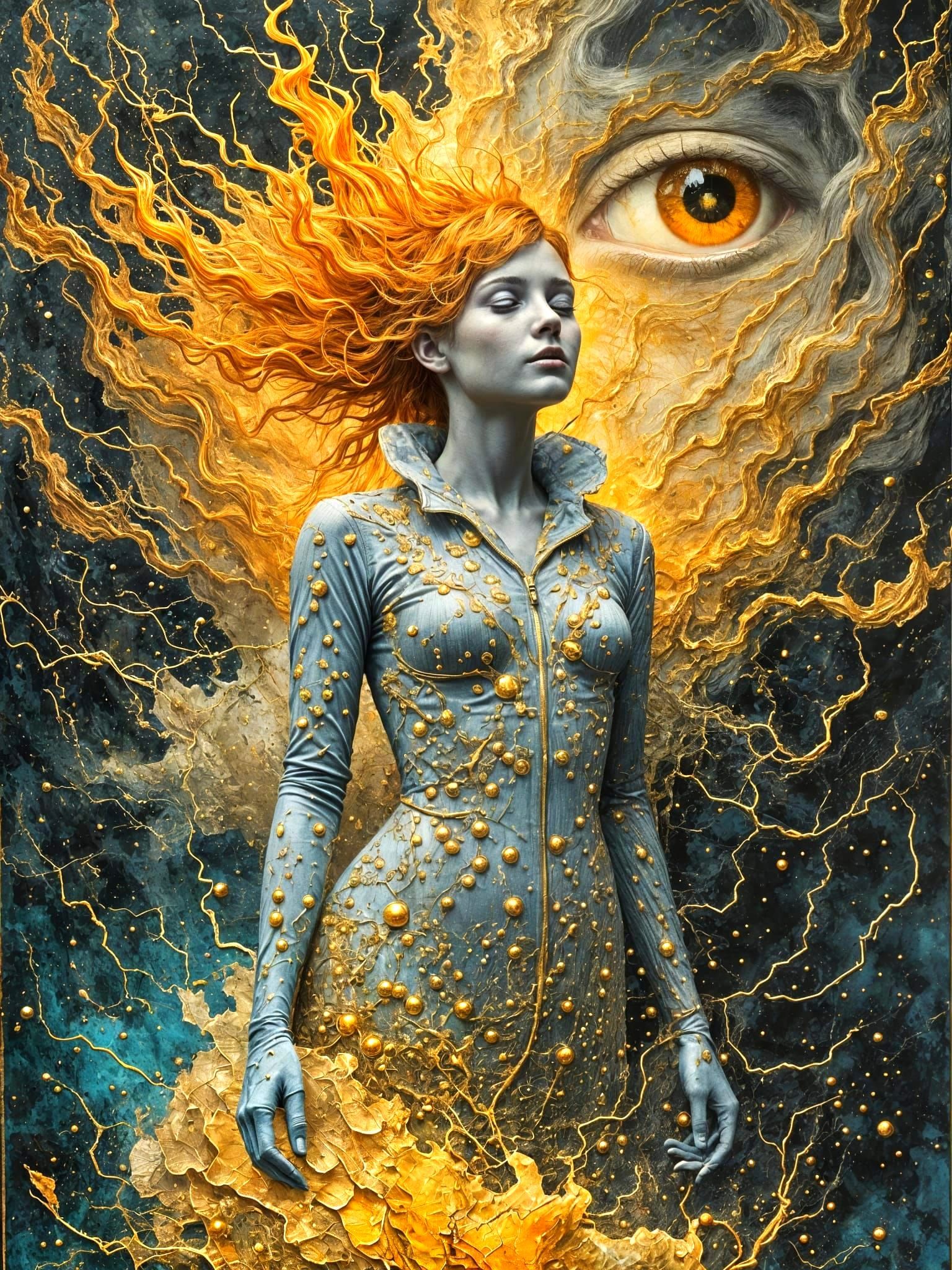 Abstract Golden Storm with Wonderland Elements