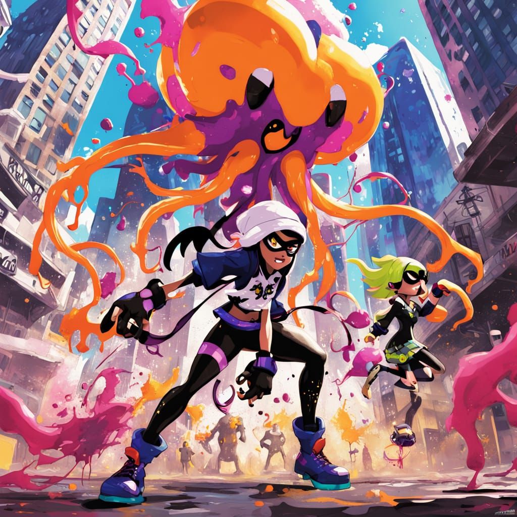 Surreal City Battle in Vibrant Anime Style