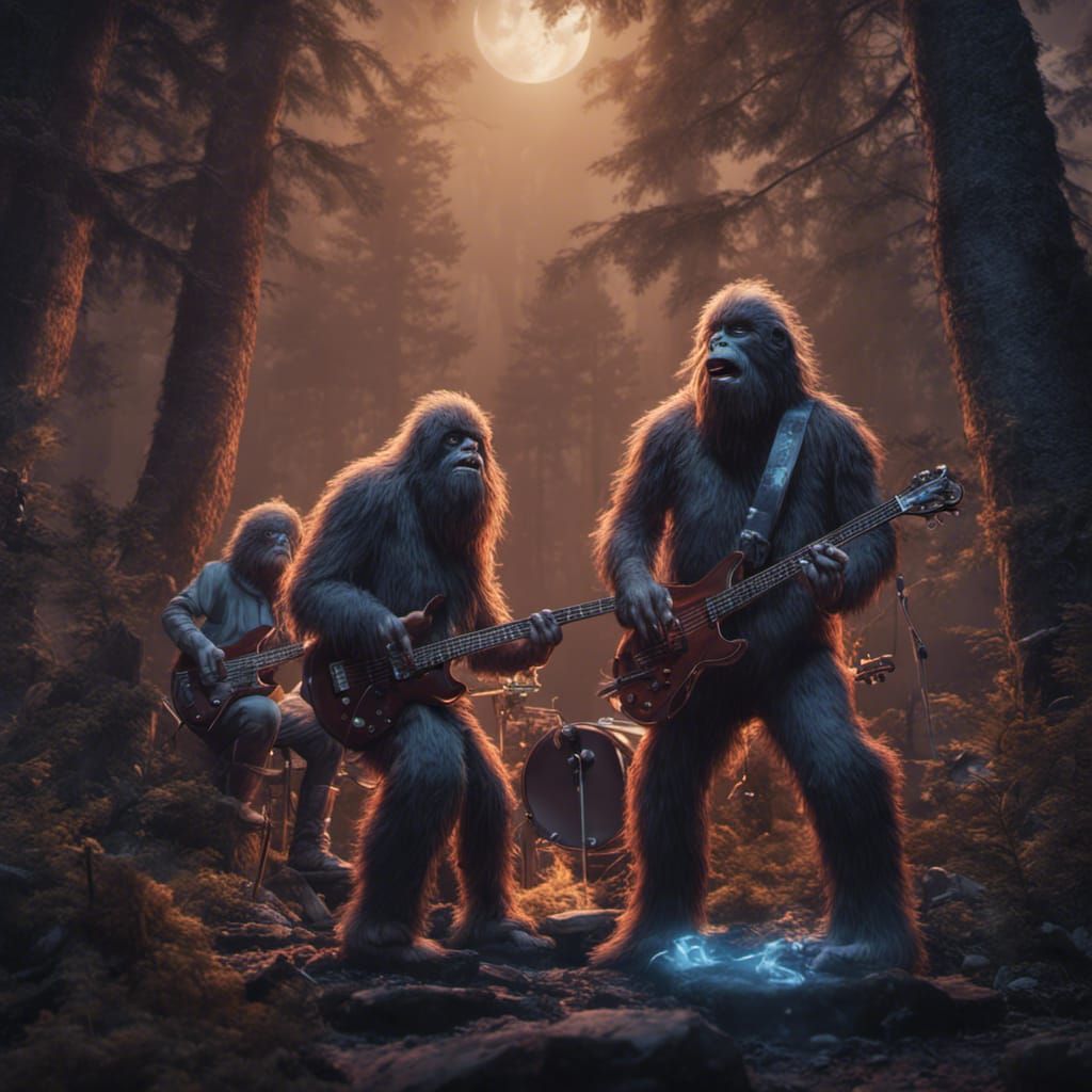 Sasquatch Rock Band in a Fantasy Forest