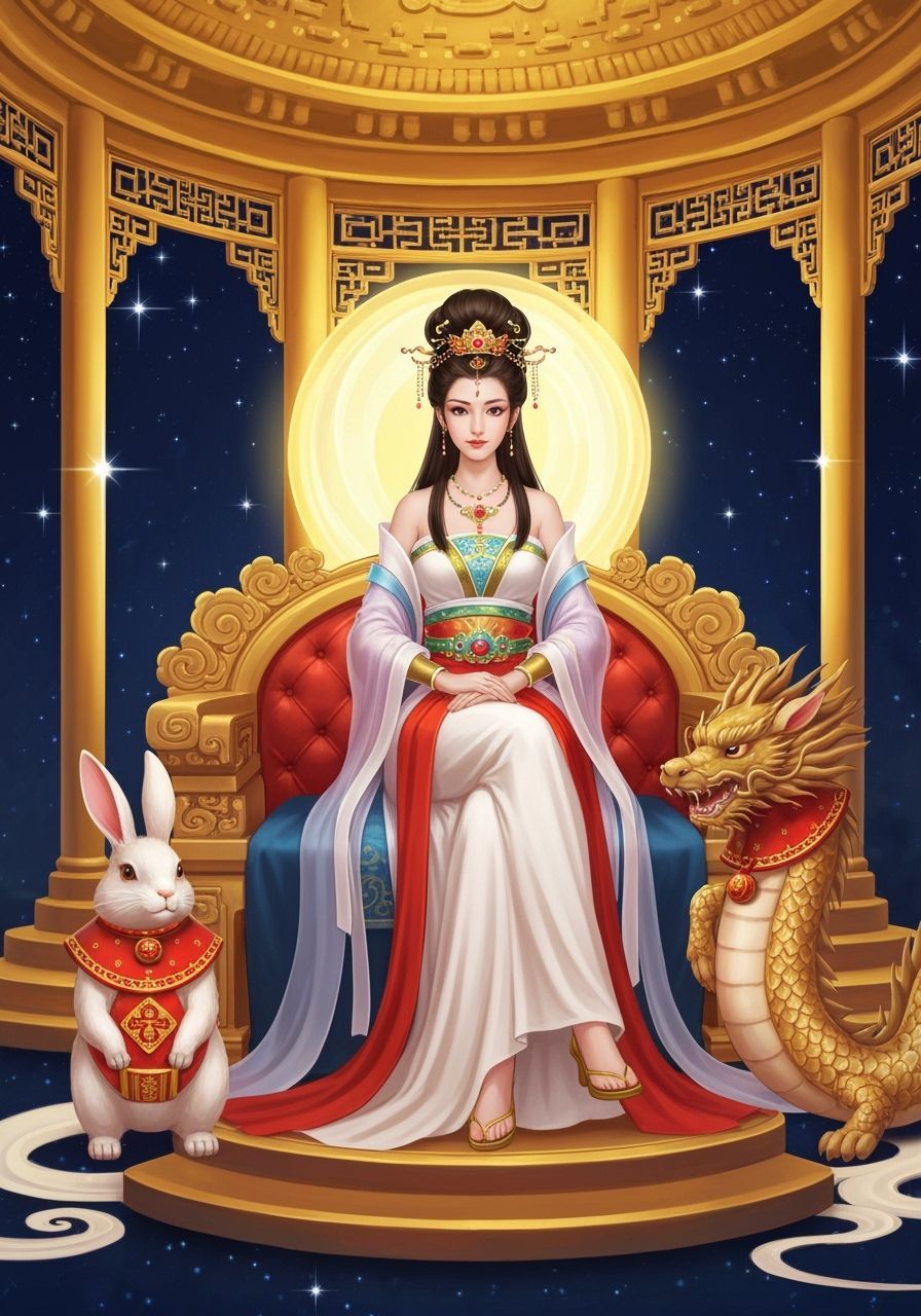 Celestial Goddess Chang'e on Golden Throne