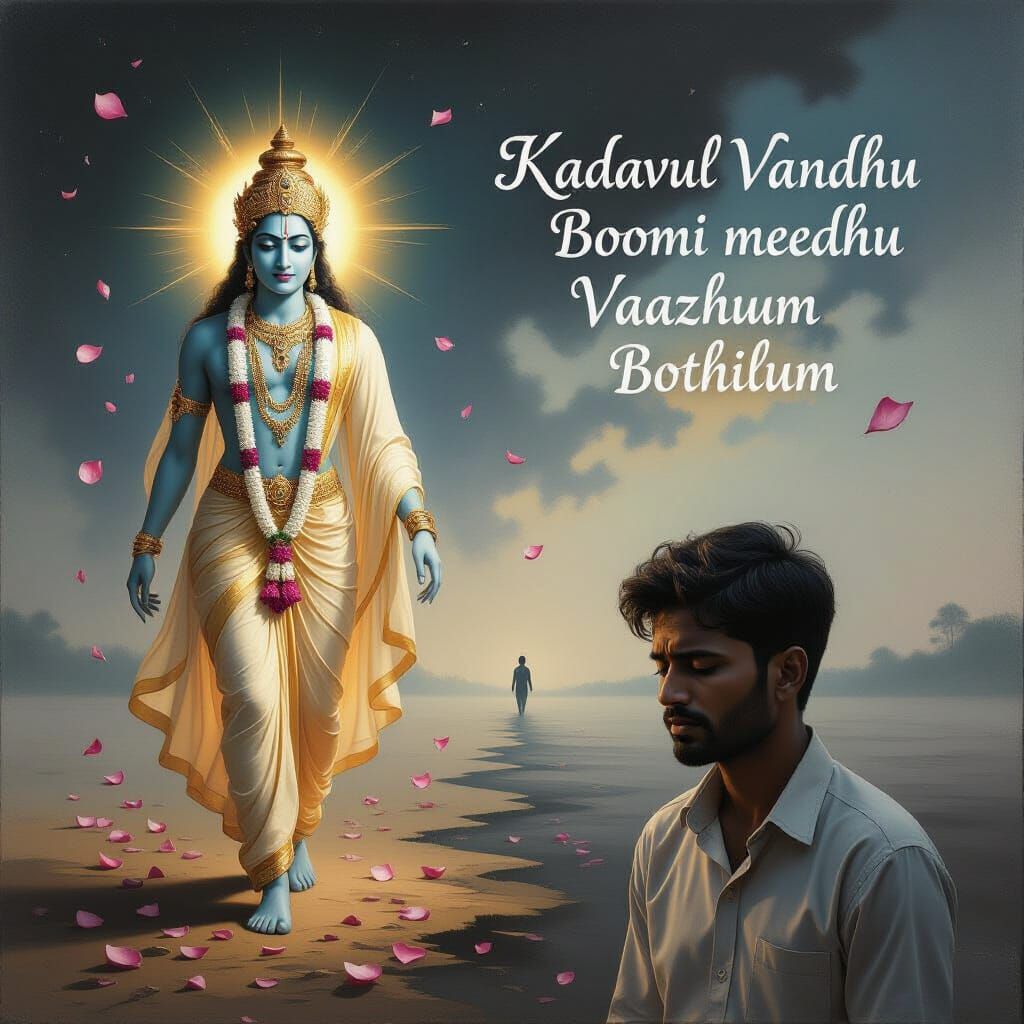 Divine Figure on Earth Oil Painting in Dalí & Beksiński Styl...