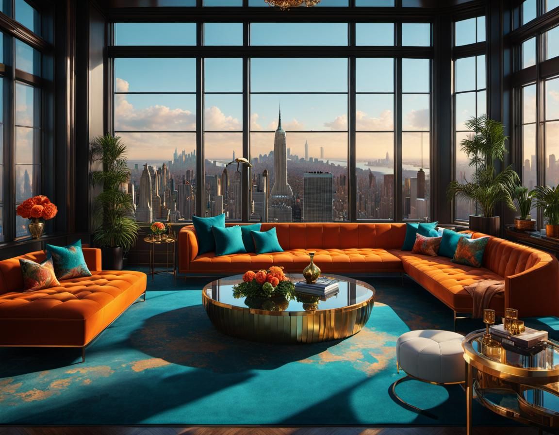 Maximalist Penthouse Interior with City View