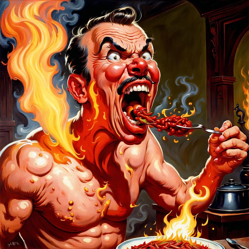 Cartoon Man Erupts in Flames After Spicy Chili