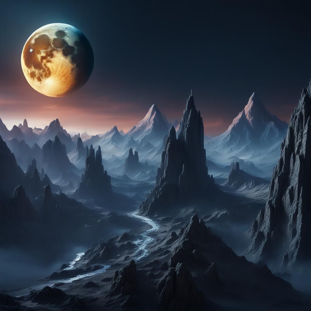 Moonlit Mountains in Detailed Matte Painting Style
