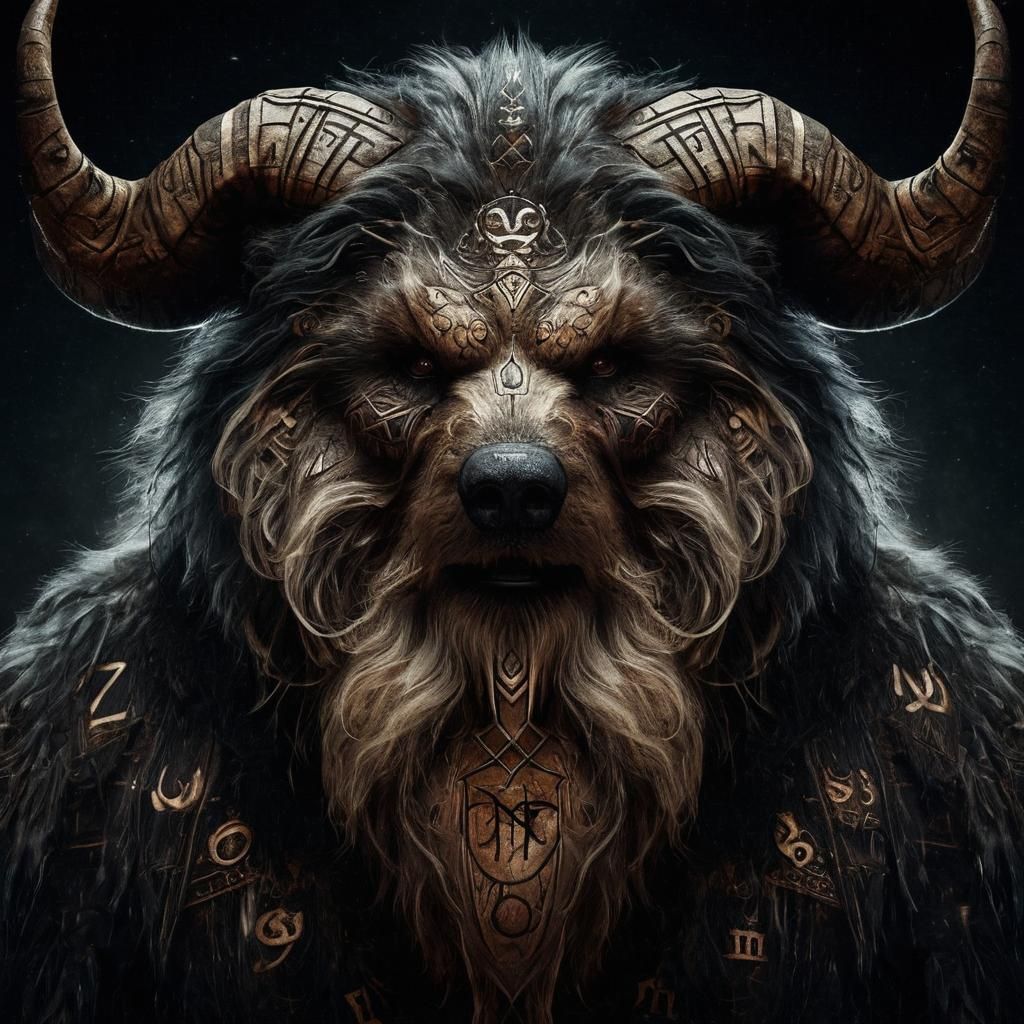 Astrological Kodiak Bear Berserker in Darkness