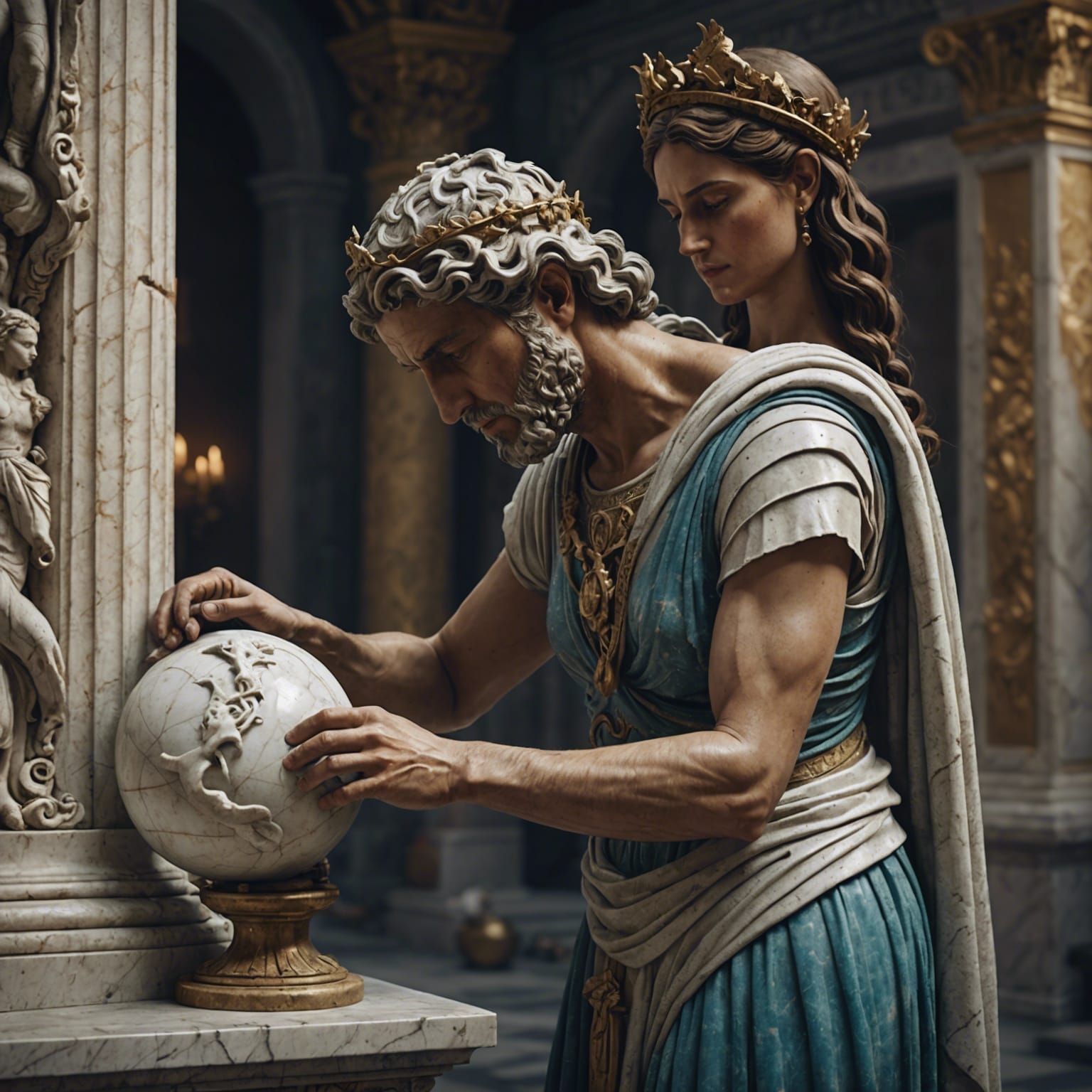 Greek Sculptor Completes Goddess Statue in Detailed Matte Pa...