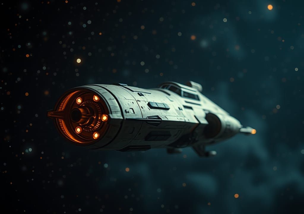 Retro Sci-Fi Spaceship in Deep Space