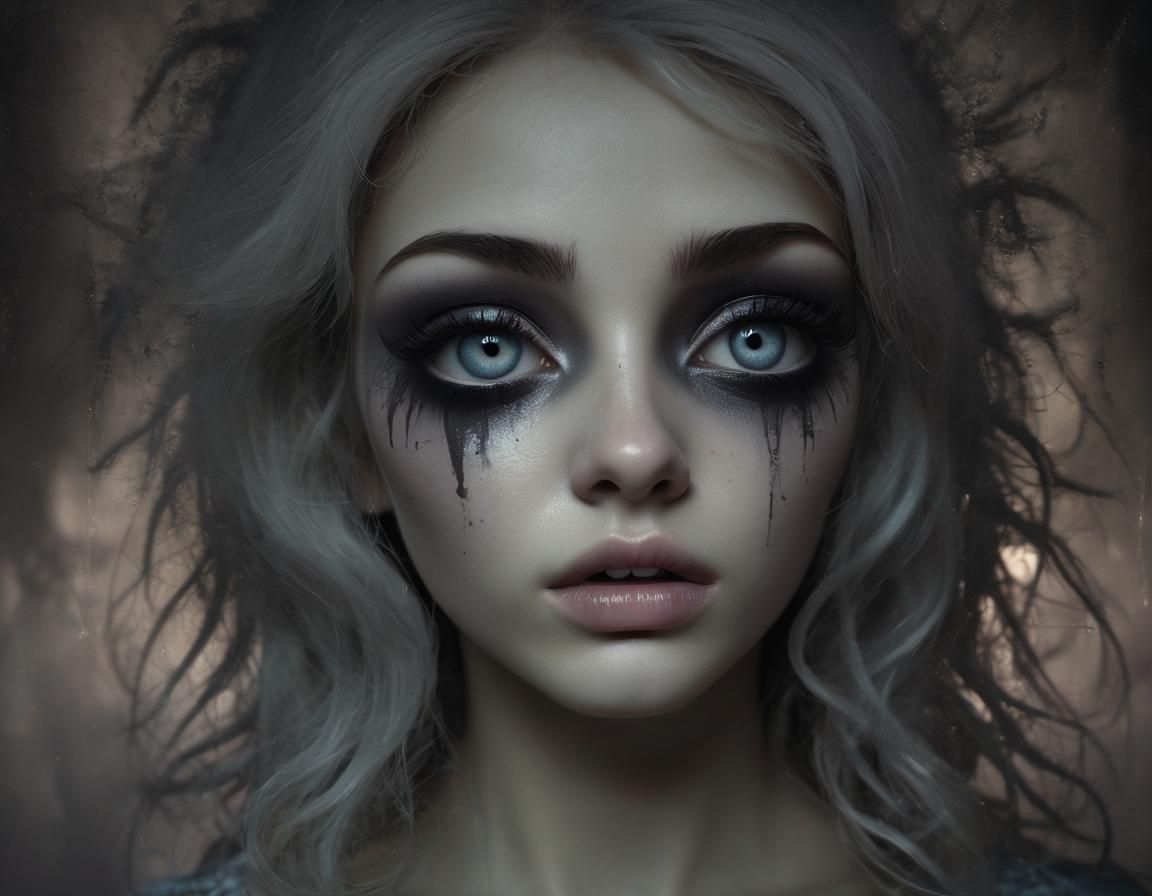 Surreal Cyberpunk Portrait with Stormy Eyes