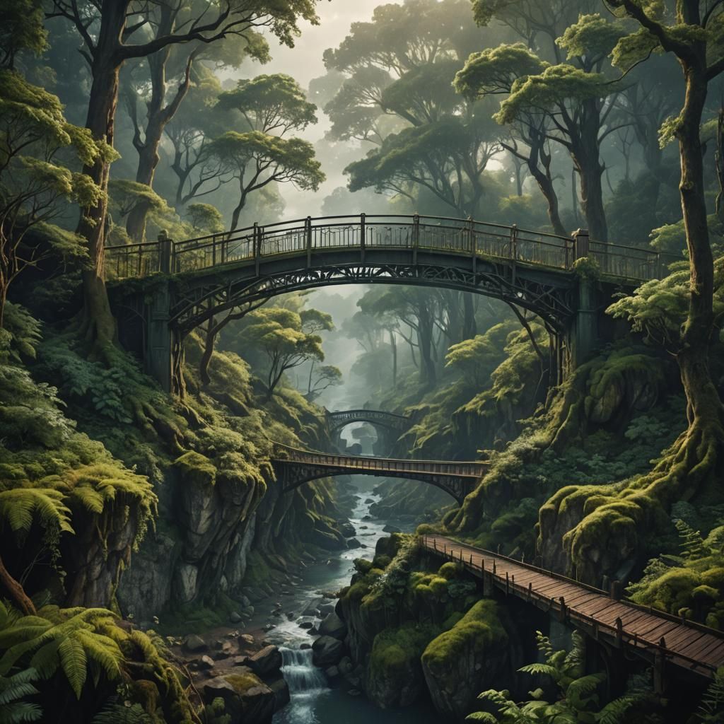 Epic Forest Bridge Digital Matte Painting