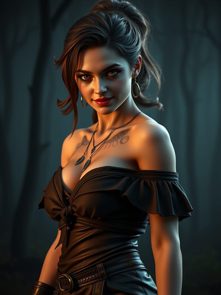 Menacing Grin in Misty Forest, as Digital Art