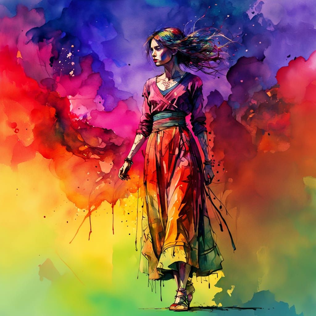 Stylized Watercolor Figure in Cubist Colors