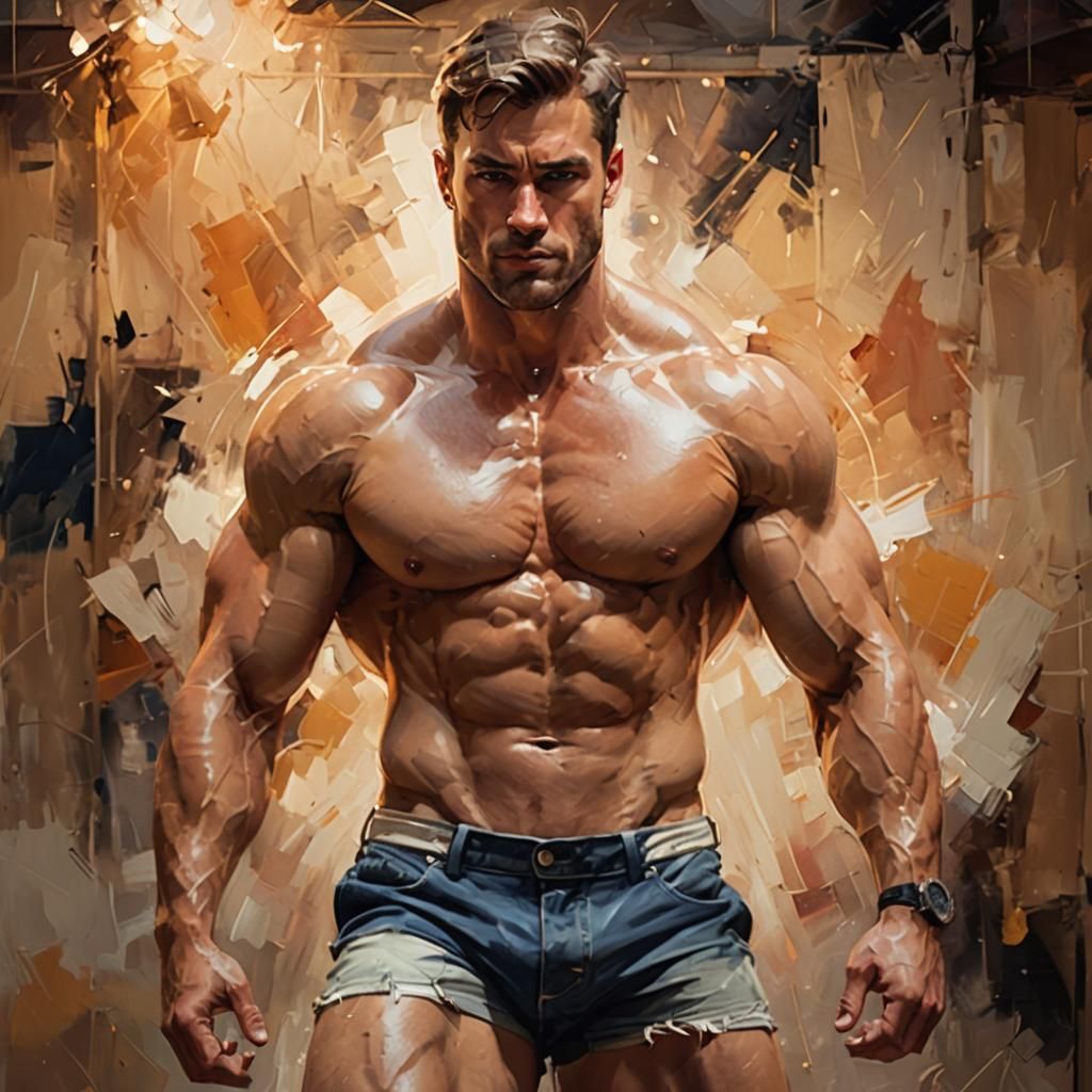 Handsome Muscle Man in Abstract Digital Painting