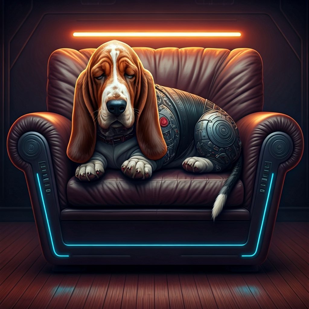 Cybernetic Basset Hound Lounges in Futuristic Sci-Fi Armchai...