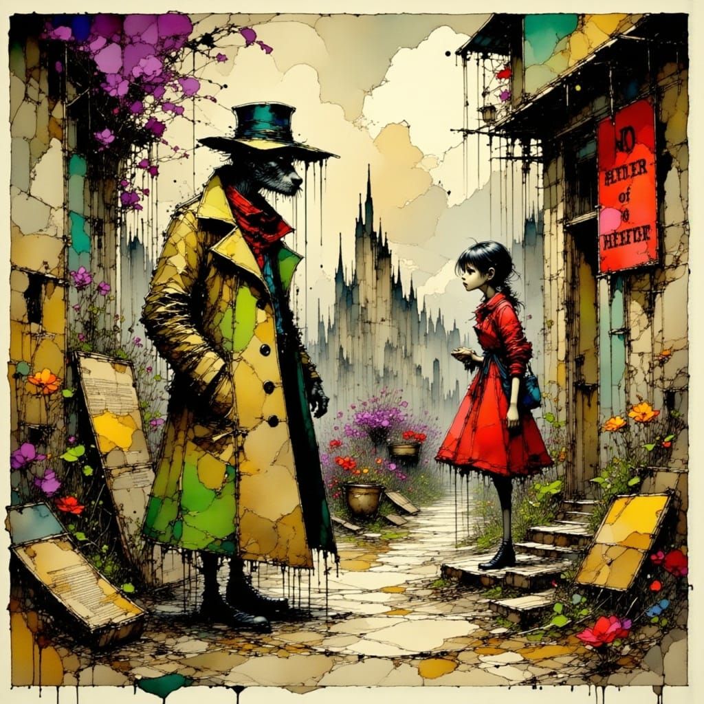 Rat Detective in Ruined City, Comic Book Style