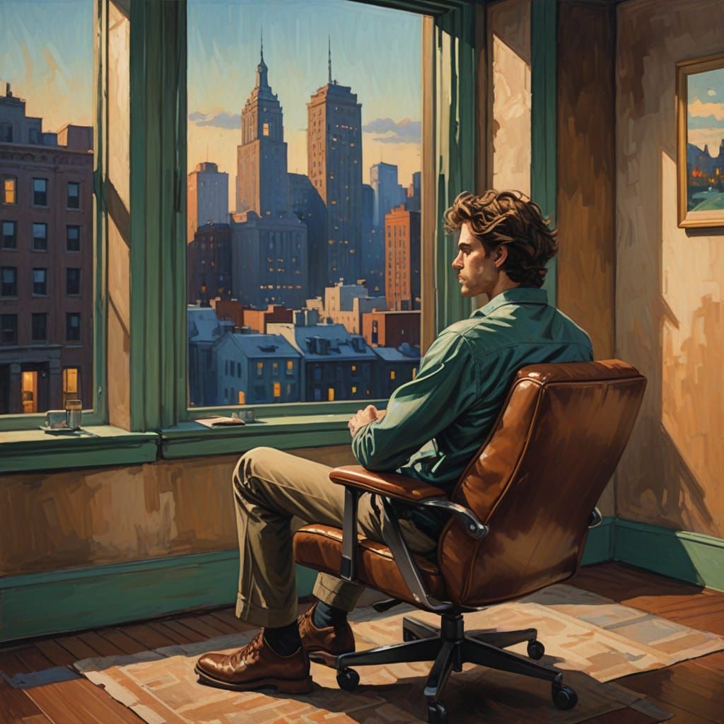 Young Man in Contemplative Mood, Moody Urban Scene