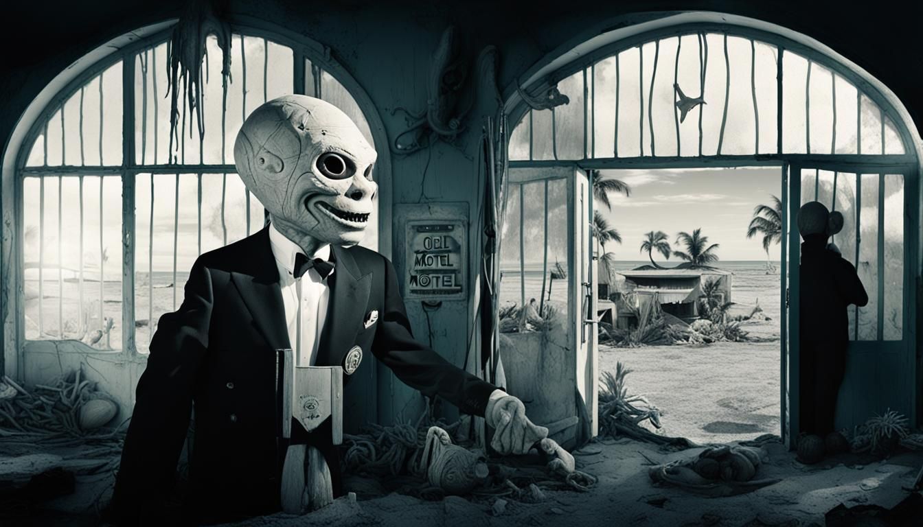 Surreal Blend: Old Motel, Cyberpunk, and Horror