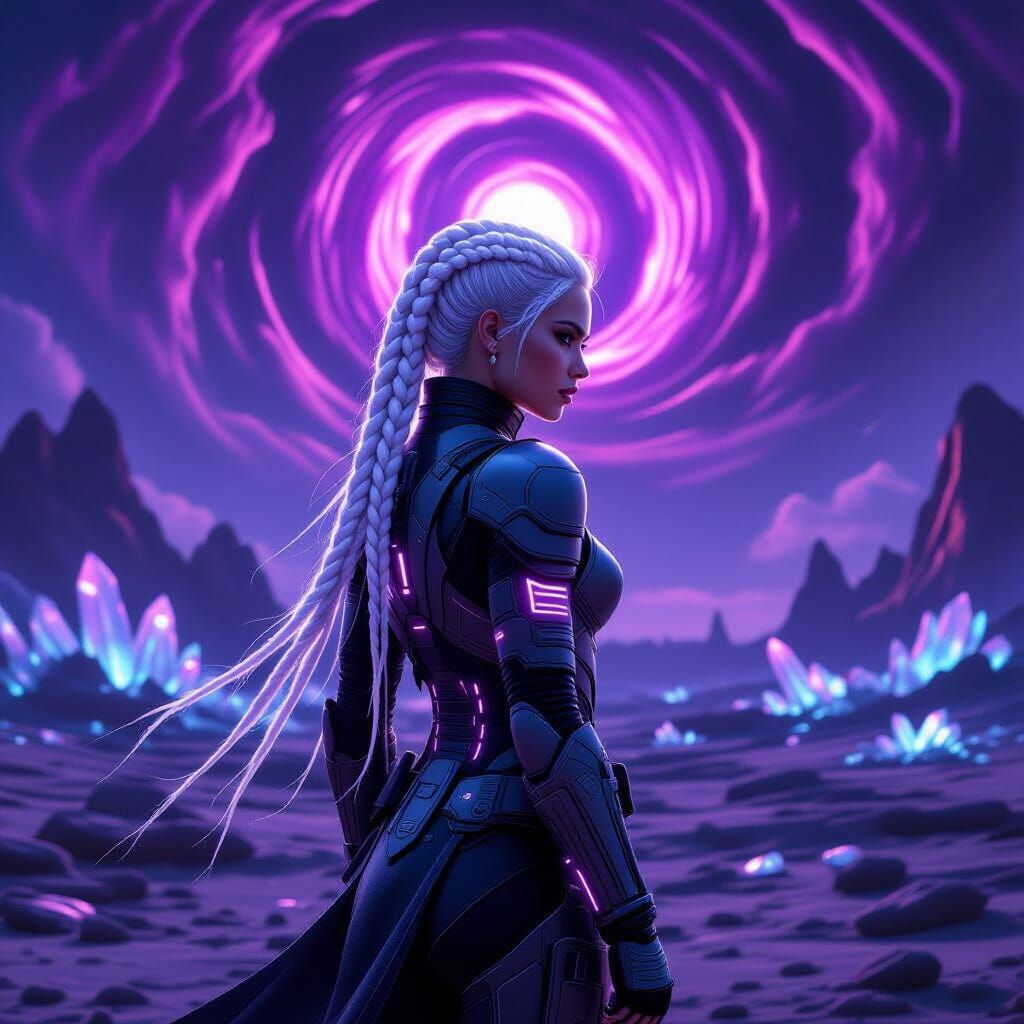 Futuristic Warrior on Alien Planet in Cinematic Style