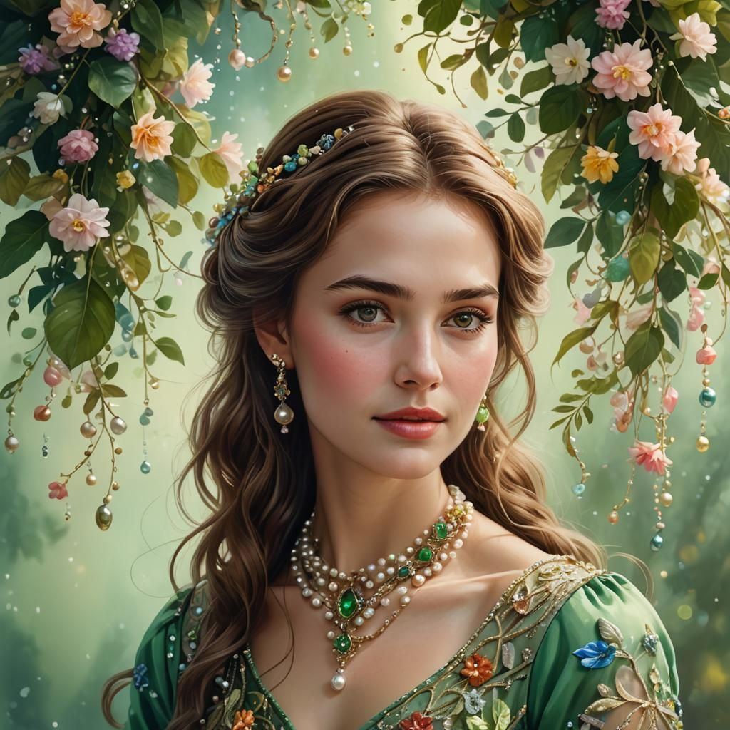 Portrait of a Beautiful Woman with Pearl Necklace