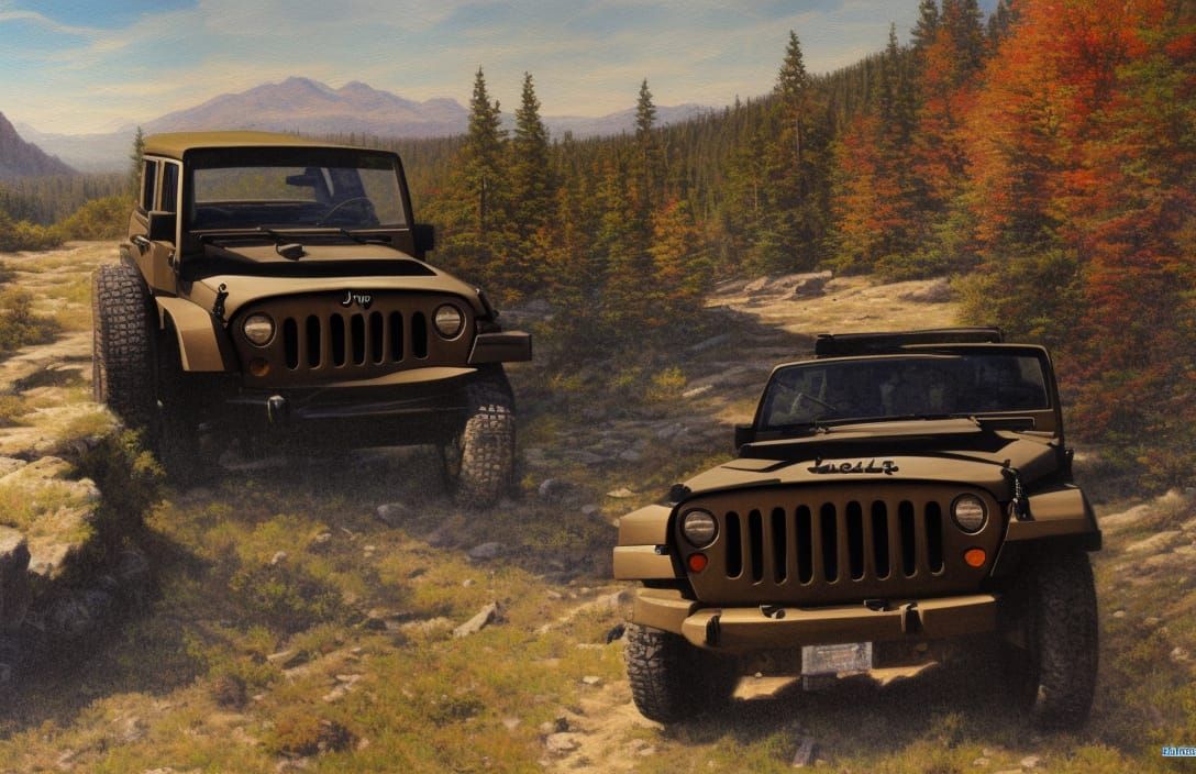 Jeep on Mountain Trail as Oil Painting
