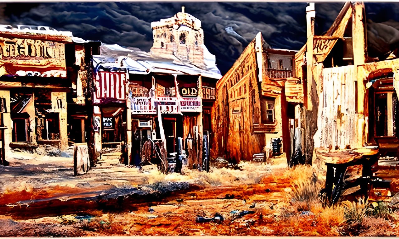 Old Western Town Backdrop as Detailed Oil Painting