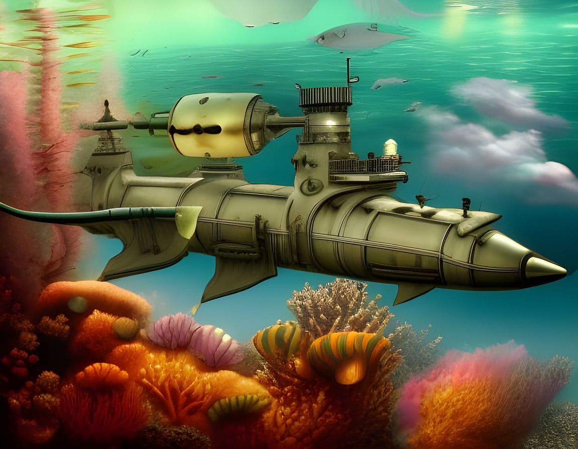 Pink Steampunk Submarine at Sunset