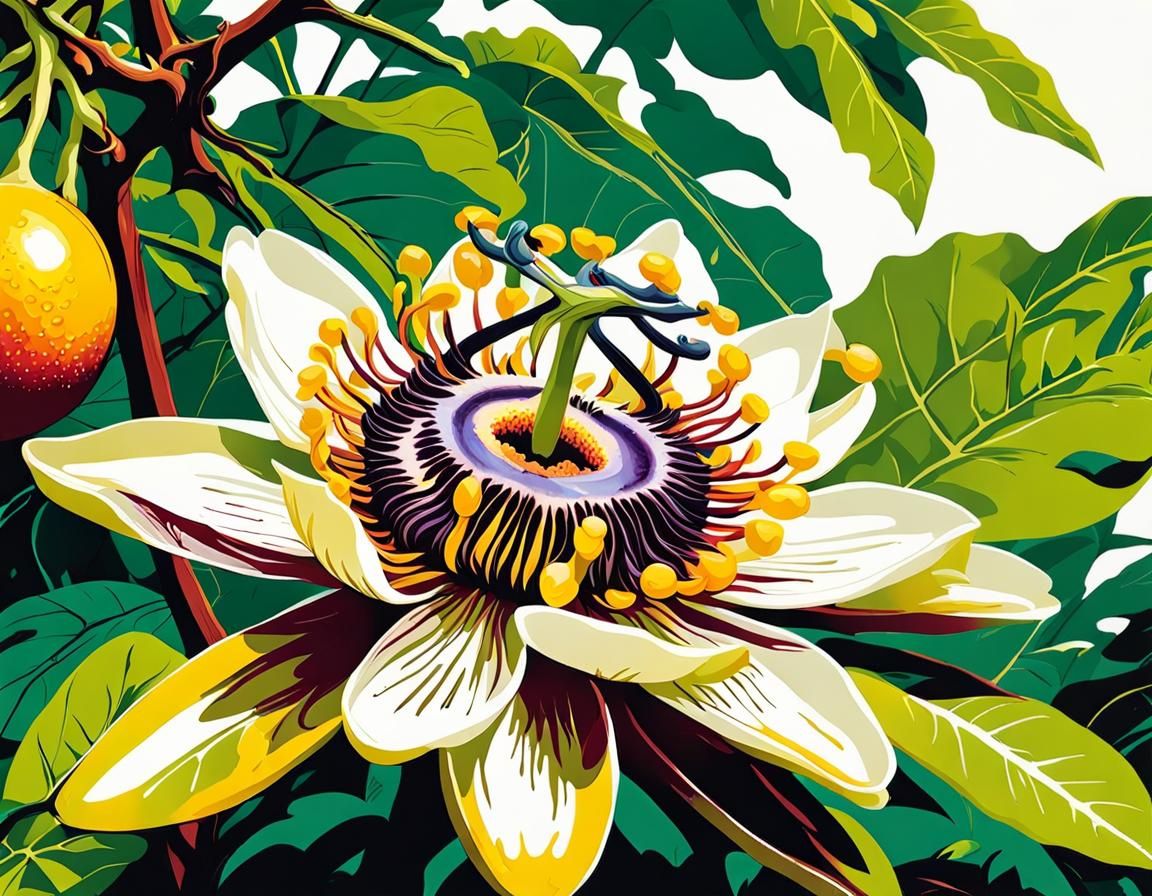 Passion Fruit Flower in Fantasy Art Style
