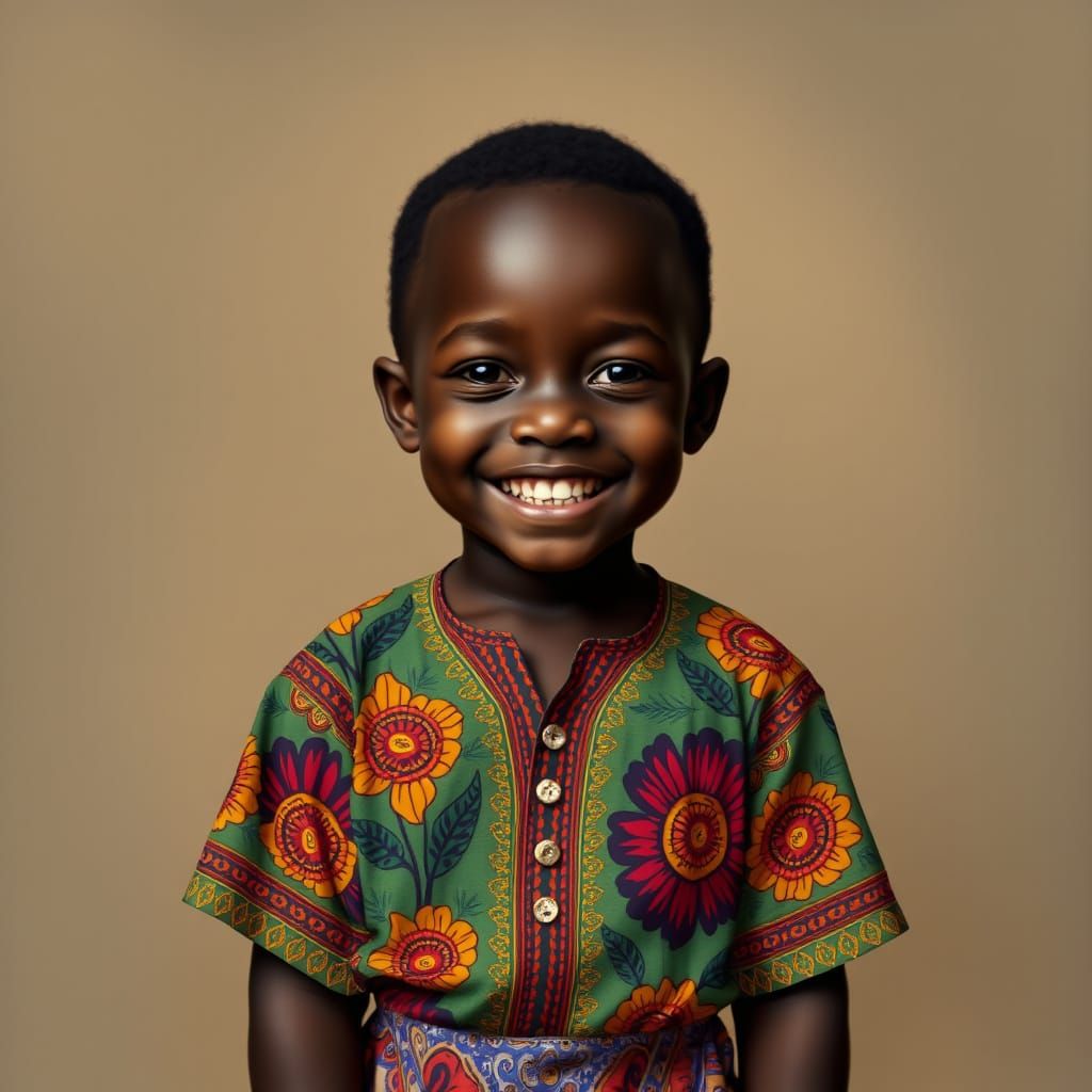 Photo Realistic Portrait of Liberian Boy in Traditional Atti...