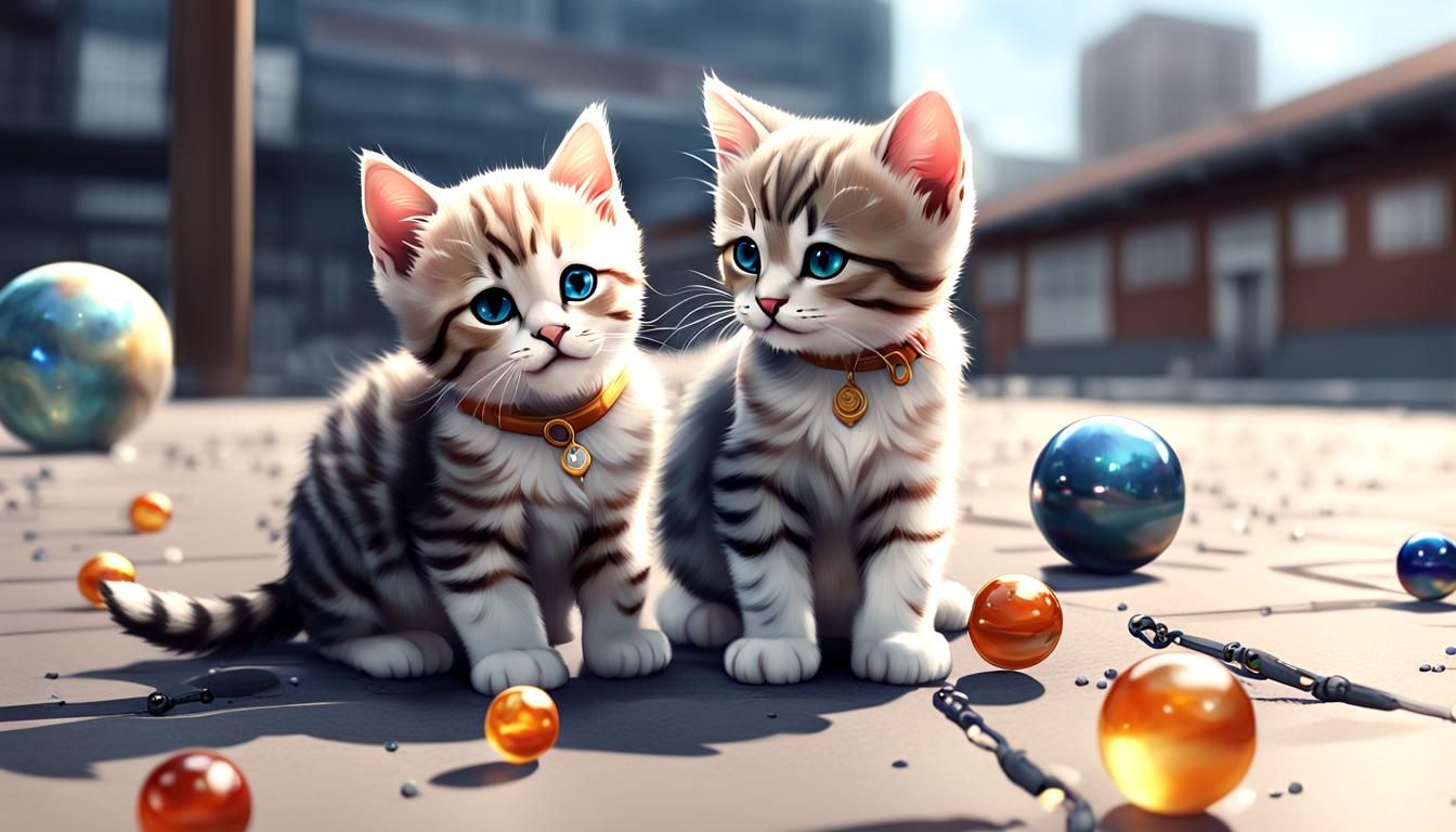 Kittens Play Marbles: 3D Anime Art