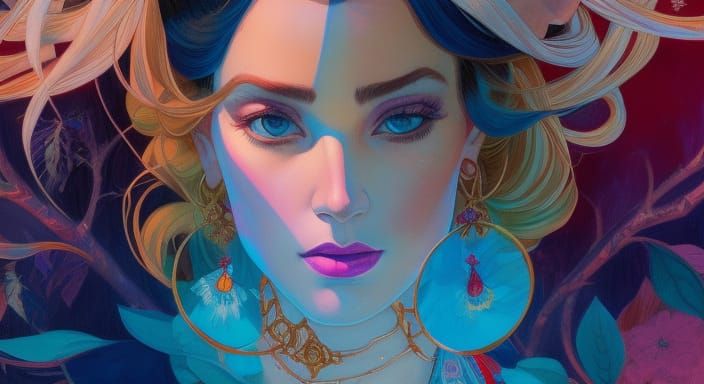 Detailed Portrait of Woman with Magic, Art Illustration