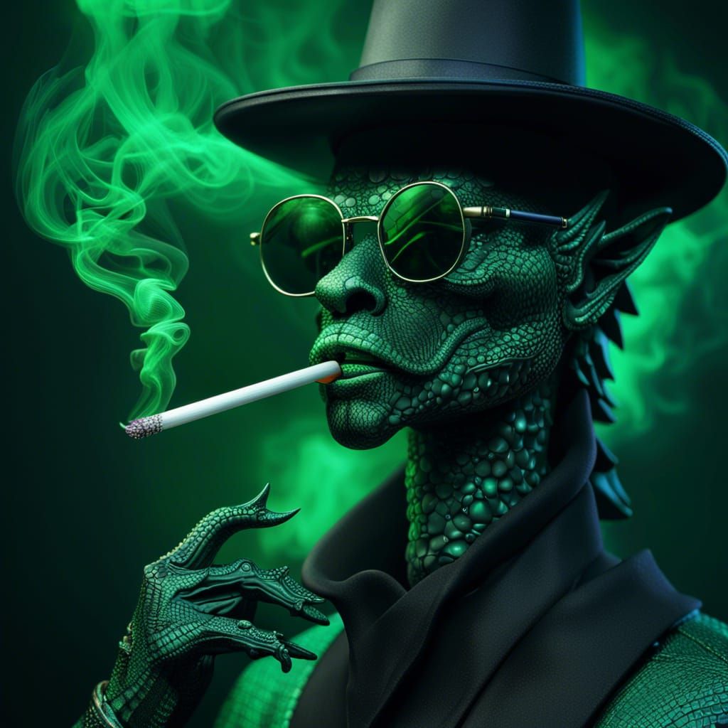 Green Dragon Smoking Cigarette in Intricate Sculpture