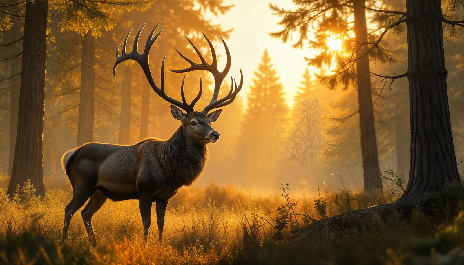 Golden Hour Hart Deer in Magical Forest Glade