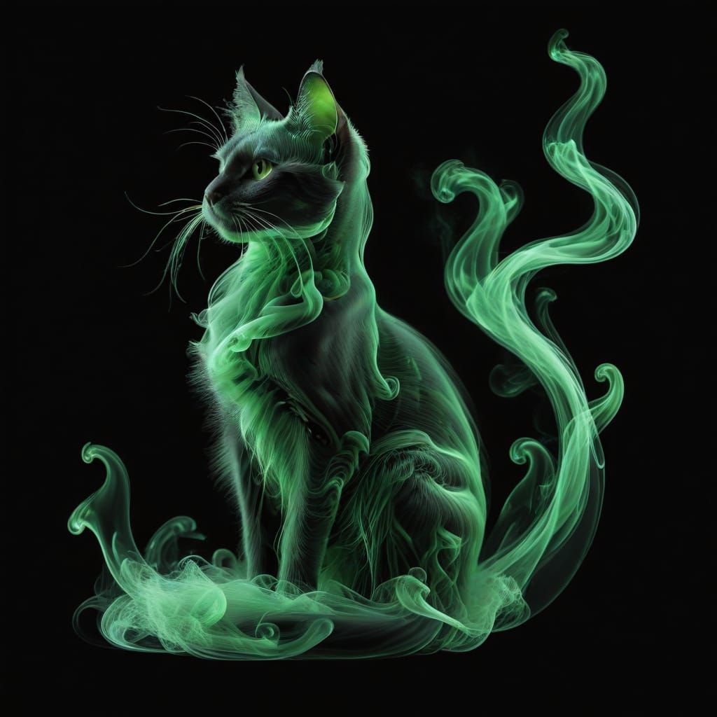 Smoke Silhouette of a Seated Cat in Elegant Minimalist Style