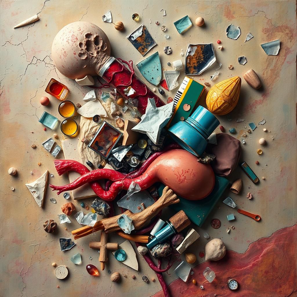 Surreal Collage of Addiction in Dreamlike Landscape