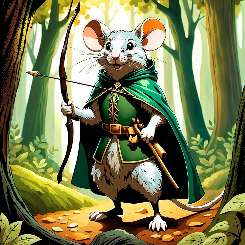 Mouse Ranger in Forest, a Fantasy Illustration