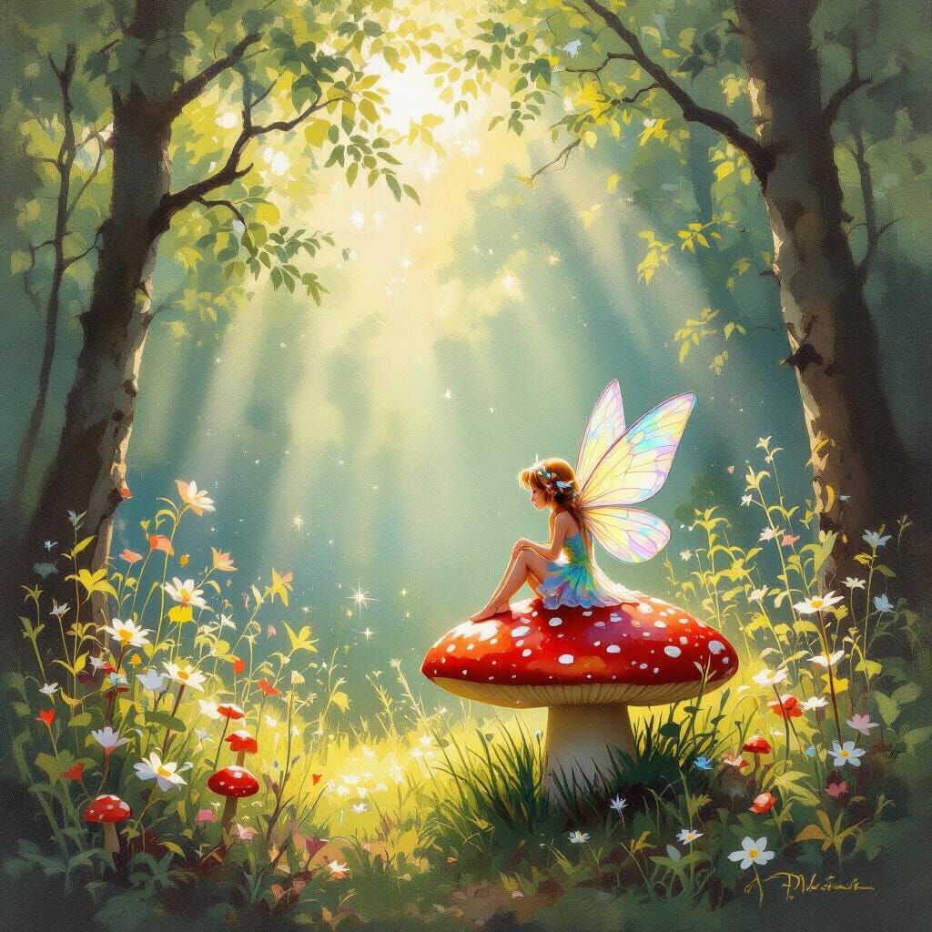 Ethereal Fairy in Sunlit Woodland Clearing