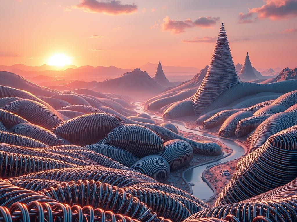 Surreal Landscape of Compressed Metallic Springs
