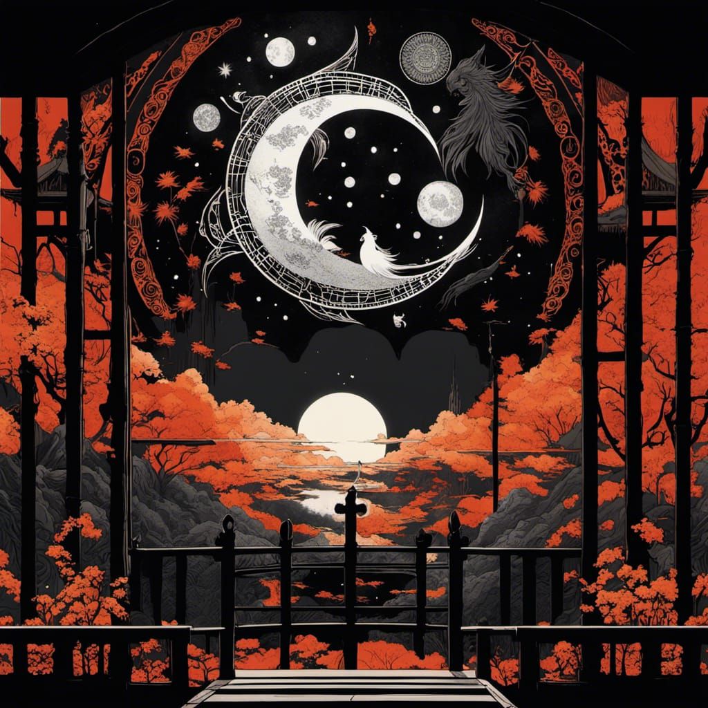 Yin Yang Dream Catcher in Japanese Ink Style