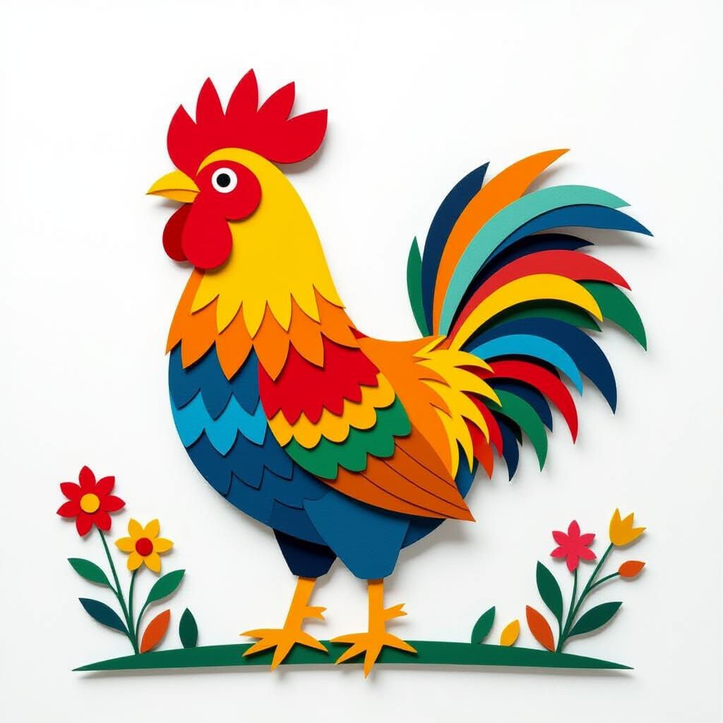 Colorful Felt Rooster Papercraft in Minimalist Style