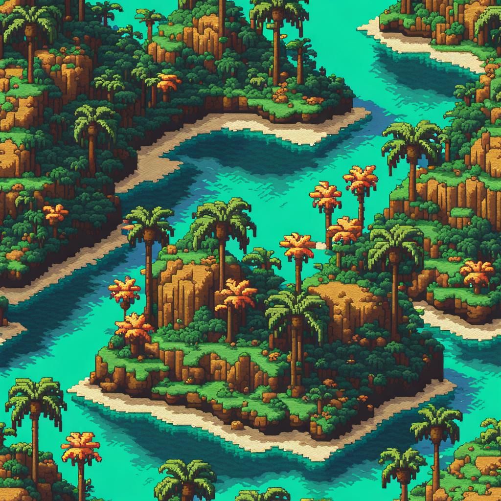 8-bit Pixel Art of a Tropical Island