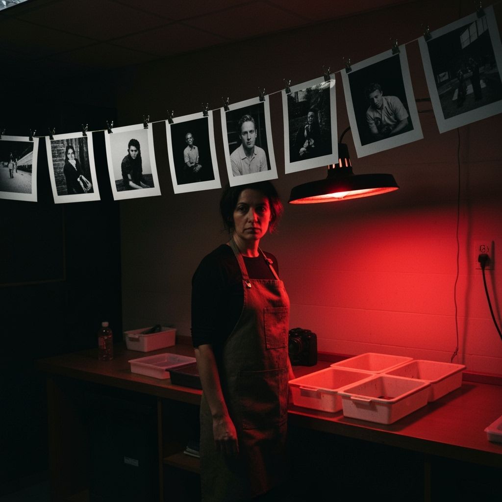 Darkroom Photograph of Woman Under Red Safelight