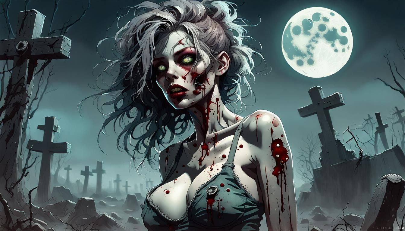 Bioluminescent Zombie Pin-Up in Graveyard